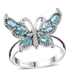 Silver Butterfly Ring with Blue Accents